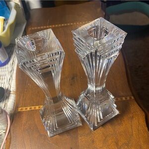 Pair Mikasa crystal city lights, taper candle holders, like new